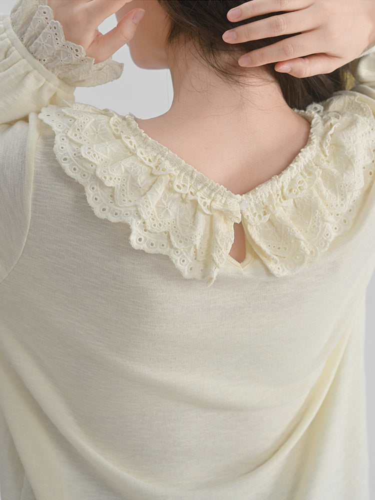 Apricot Milk Lace Collar Blouse-Tops-ntbhshop