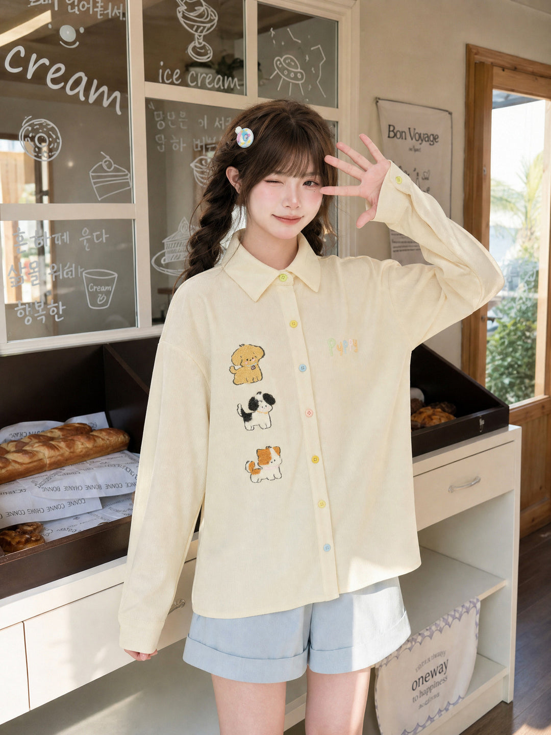 Puppy Parade Tie Shirt-Tops-ntbhshop