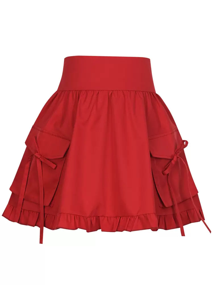 Ruby Ribbon High Waist Umbrella Skirt-ntbhshop