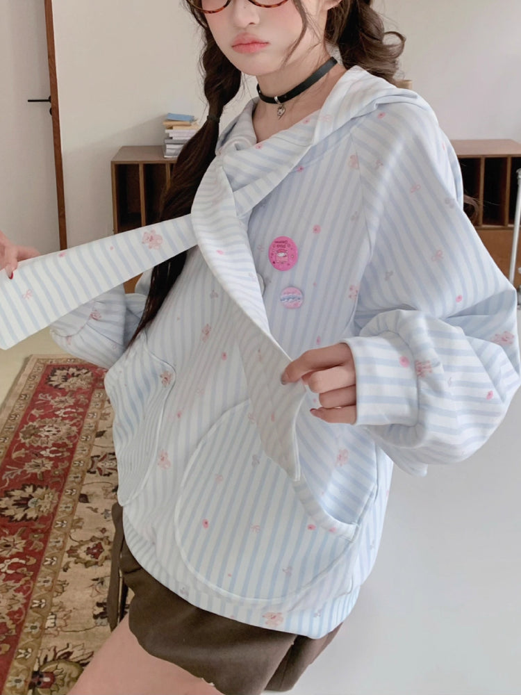 Bunny Ear Stripe Raglan Hoodie-ntbhshop