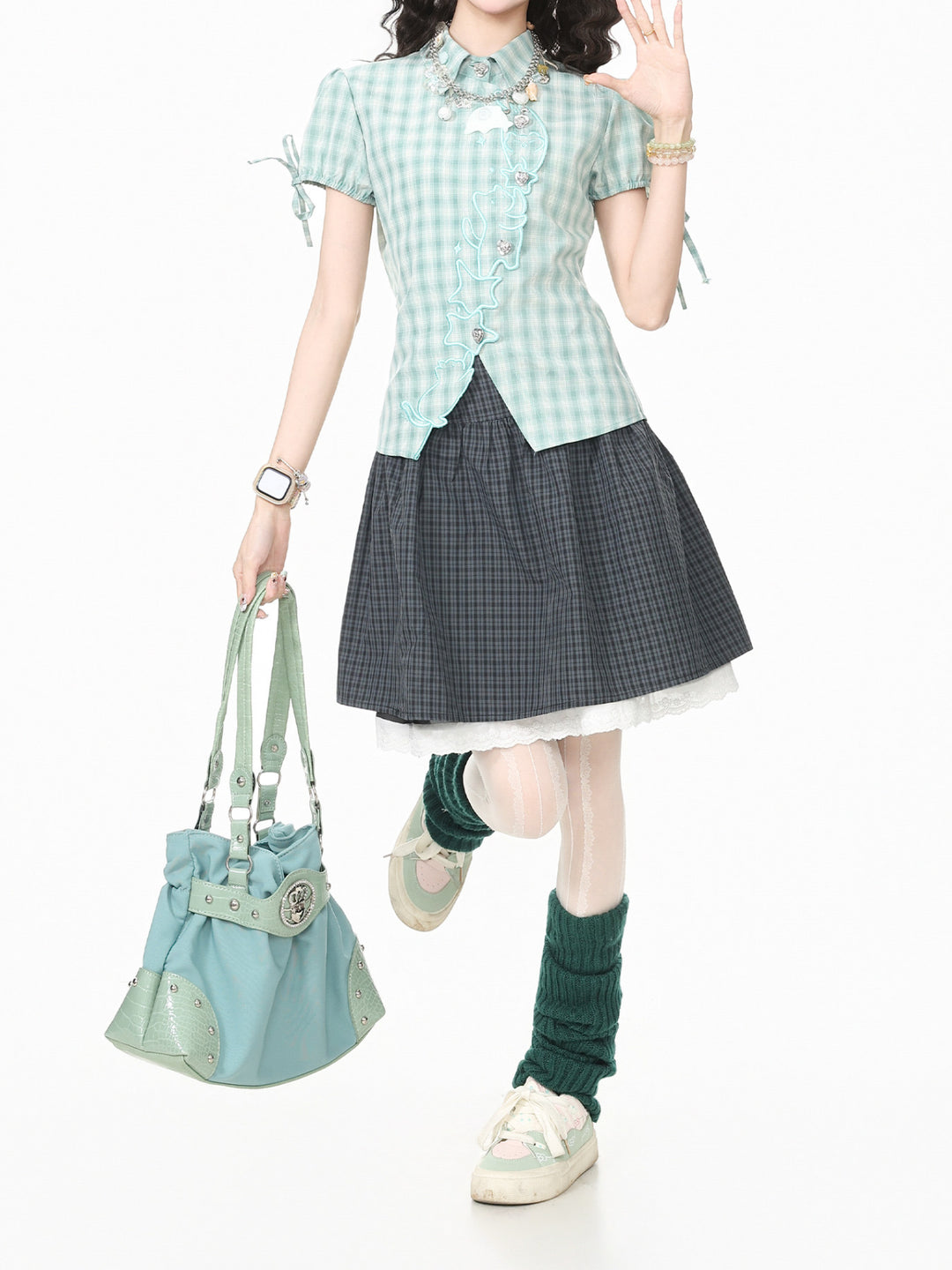 Minty Kitty Babydoll Blouse-Tops-ntbhshop