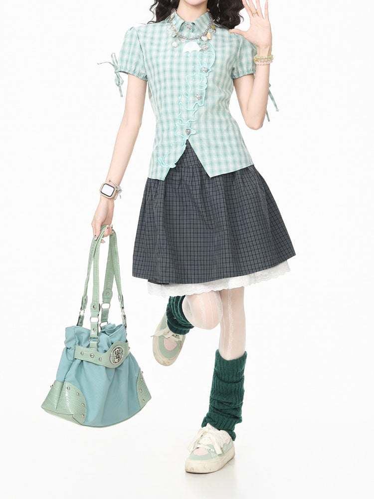 Minty Kitty Babydoll Blouse-Tops-ntbhshop