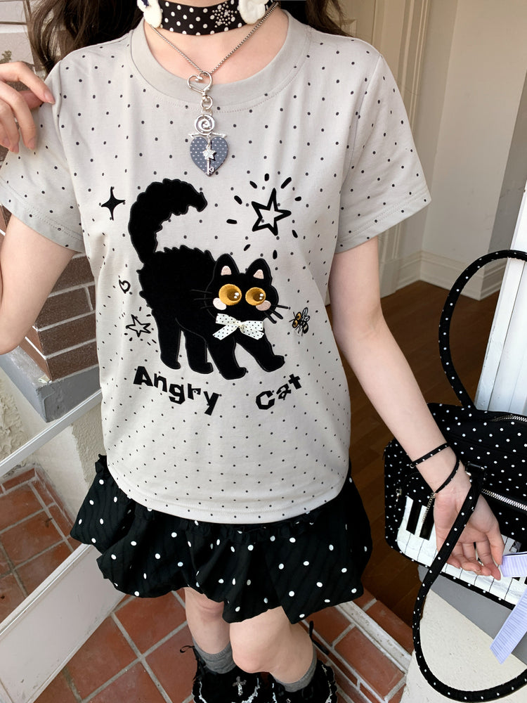 Angry Cat Polka Tee-Tops-ntbhshop