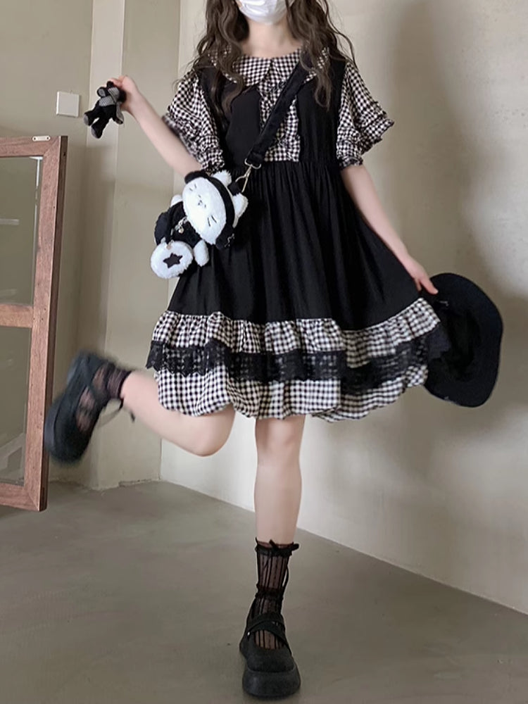 Midnight Pudding Gingham Bubble Dress-ntbhshop