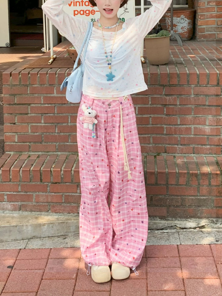 Cosmic Pink Camisole, Cover-Up & Plaid Pants-ntbhshop