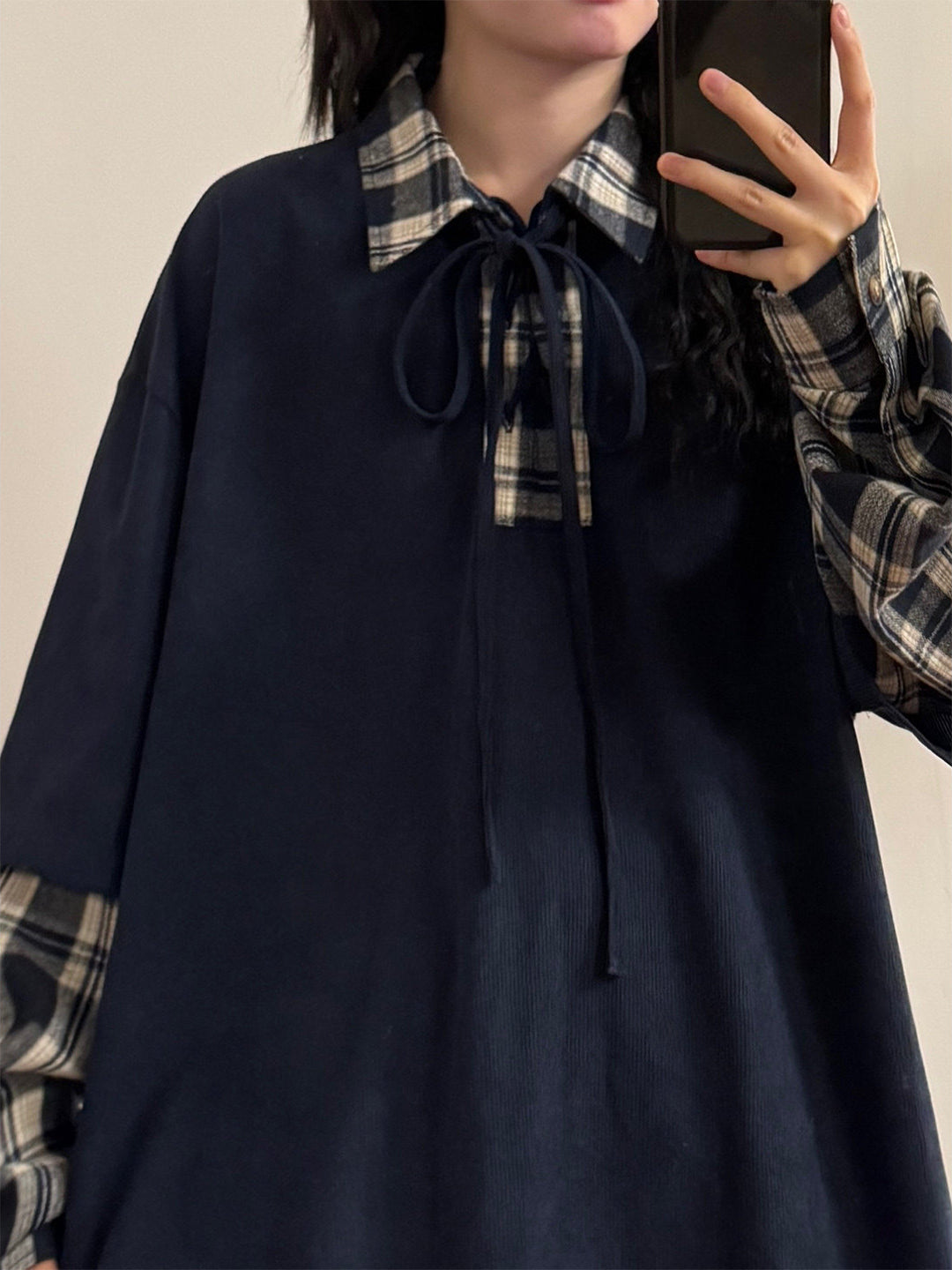 Plaid Sketch Layer Sweatshirts-Tops-ntbhshop