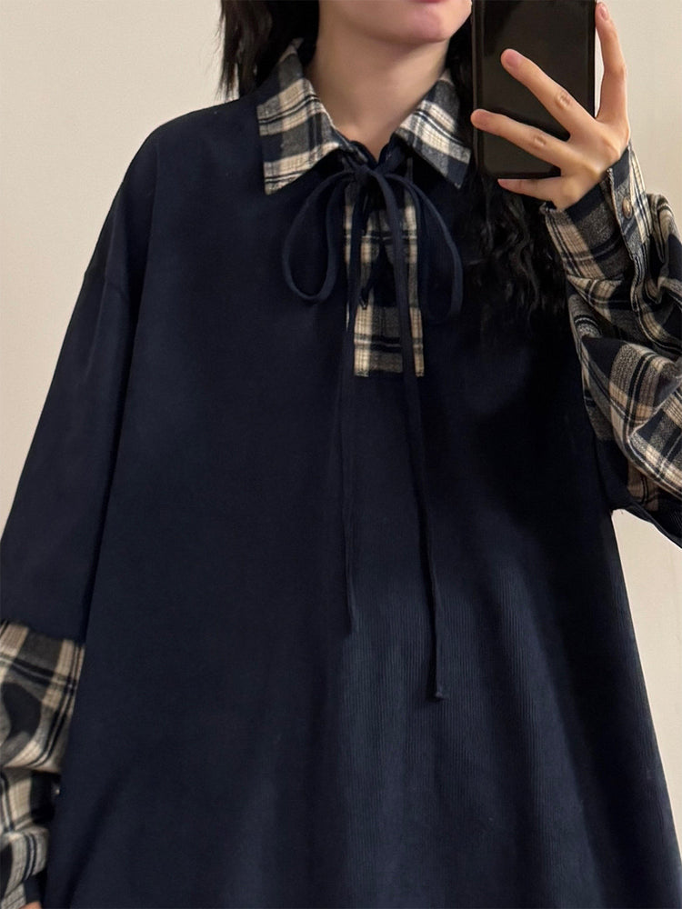 Plaid Sketch Layer Sweatshirts-Tops-ntbhshop