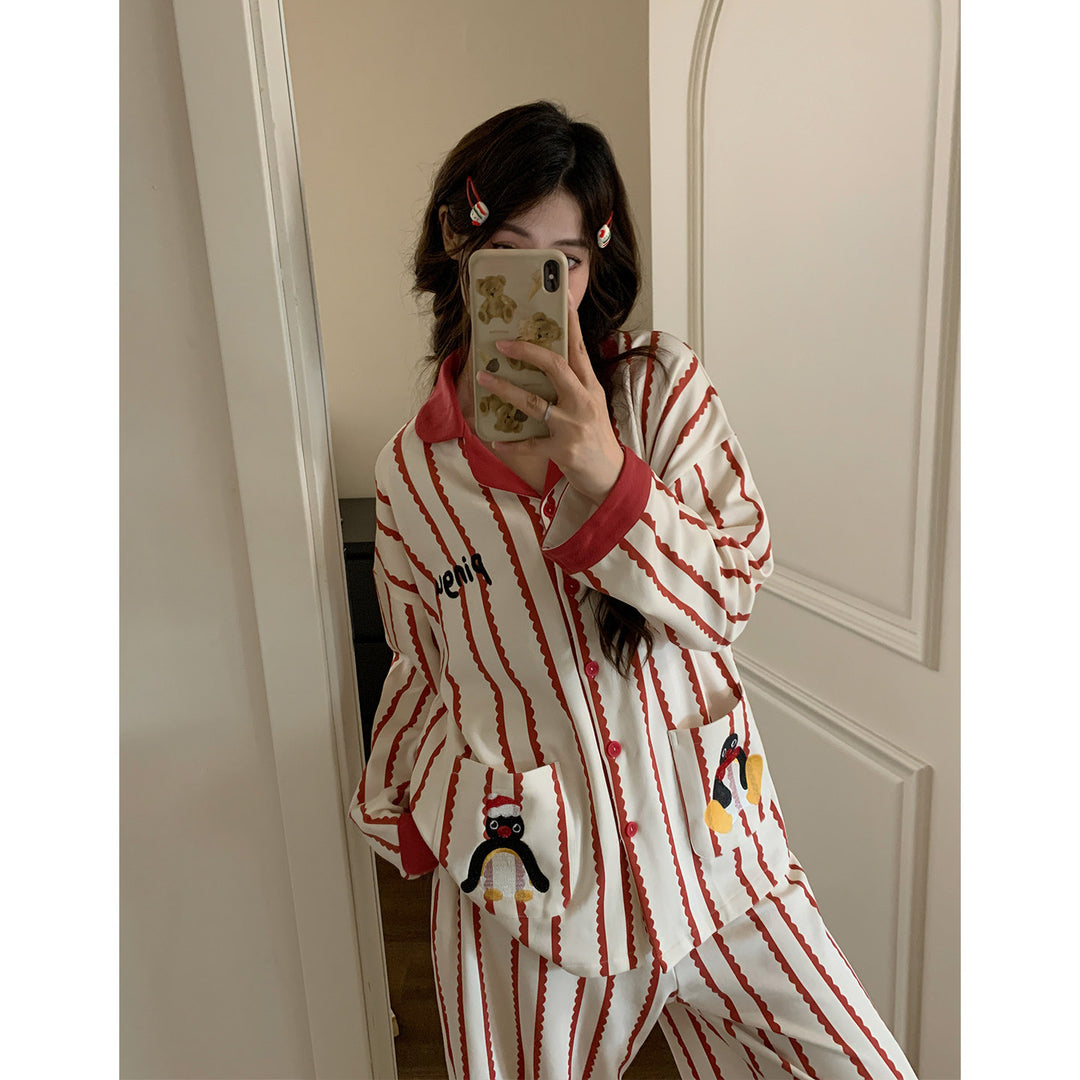 Soft Morning Penguin Stripe Pajama Set-Sets-ntbhshop
