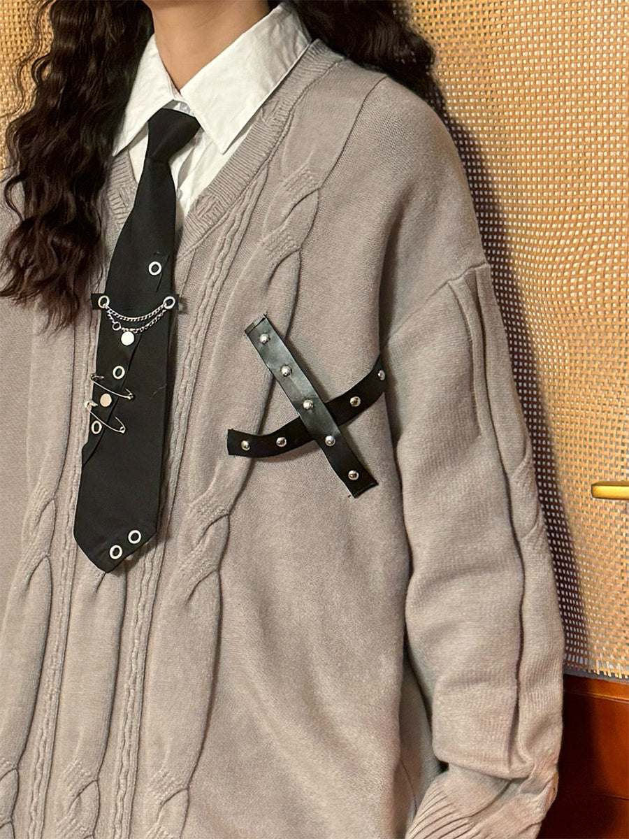 Midnight Study Tie Knit Sweaters-Tops-ntbhshop