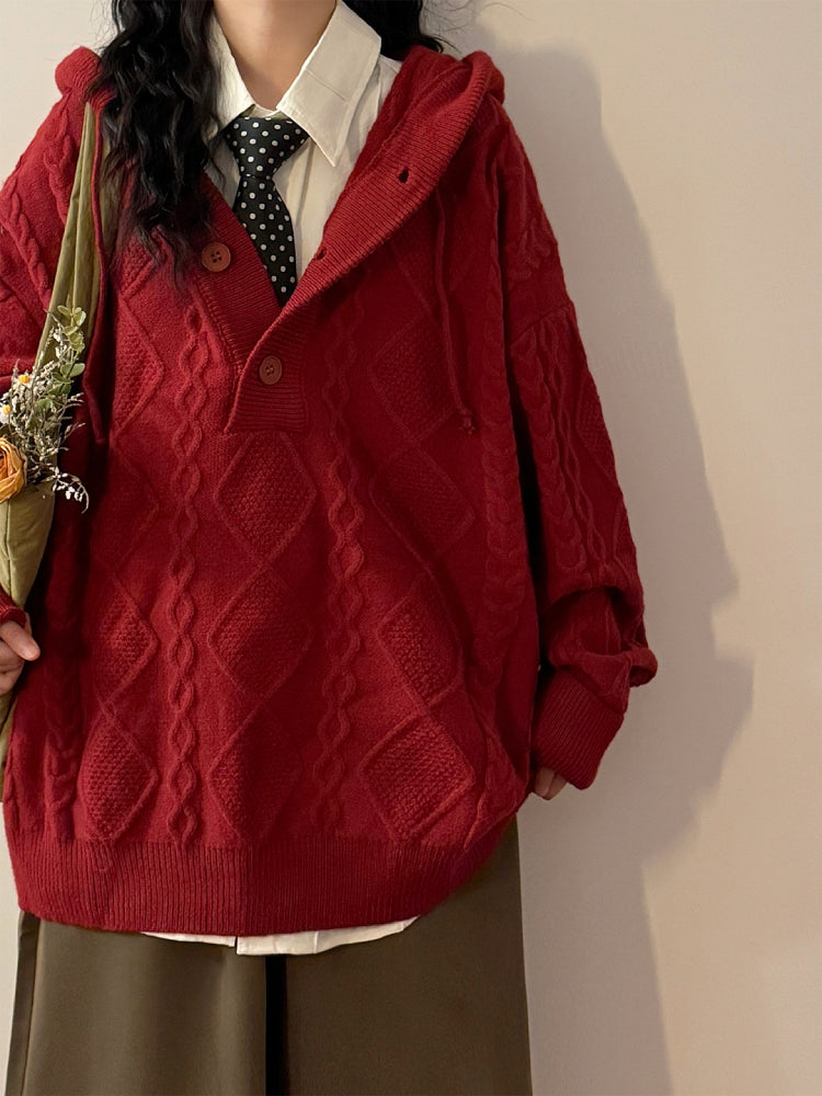 Maple Twist Academia Knit Hoodies-ntbhshop