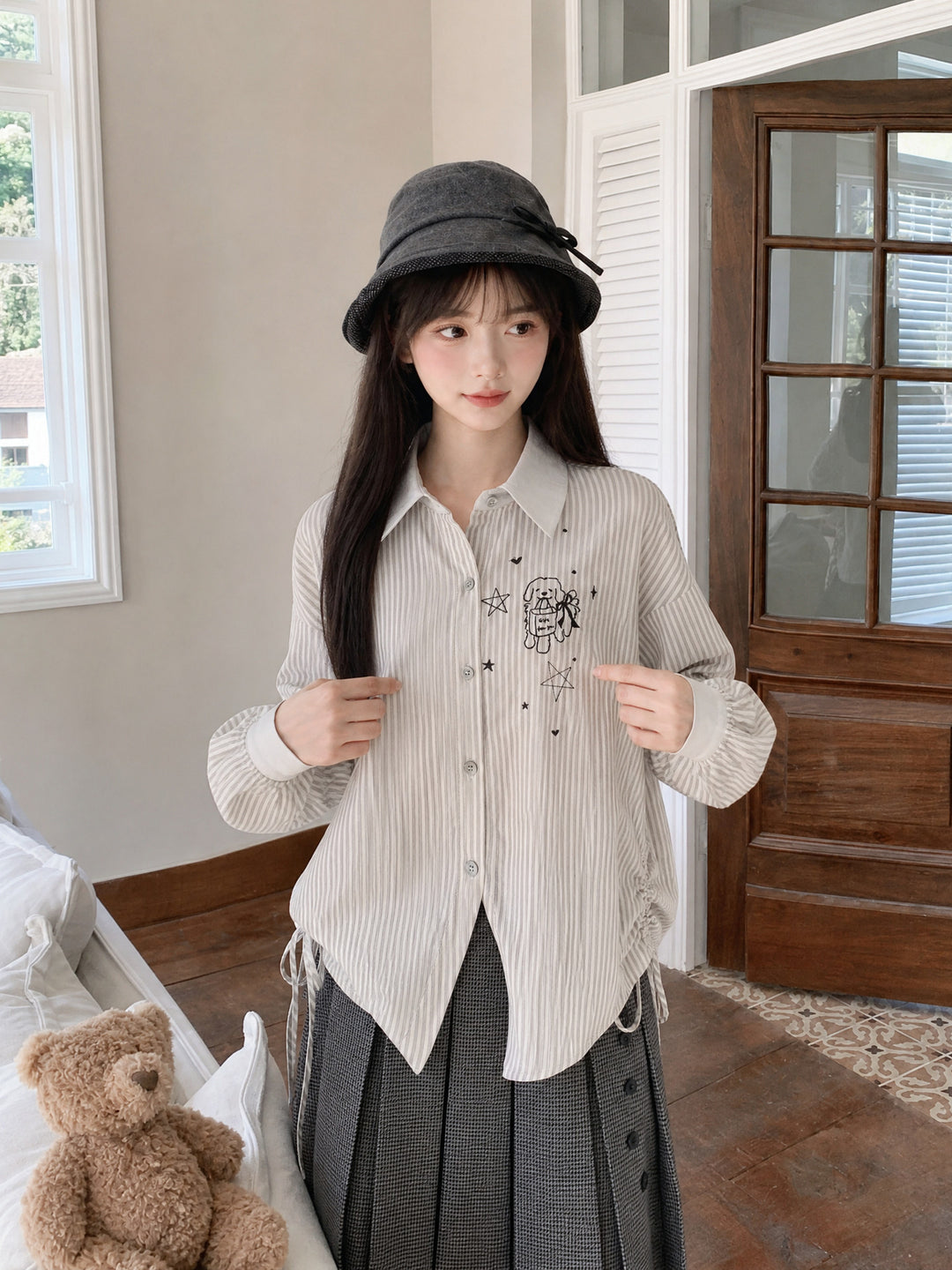 Puppy Stripey Cotton Shirt-Tops-ntbhshop
