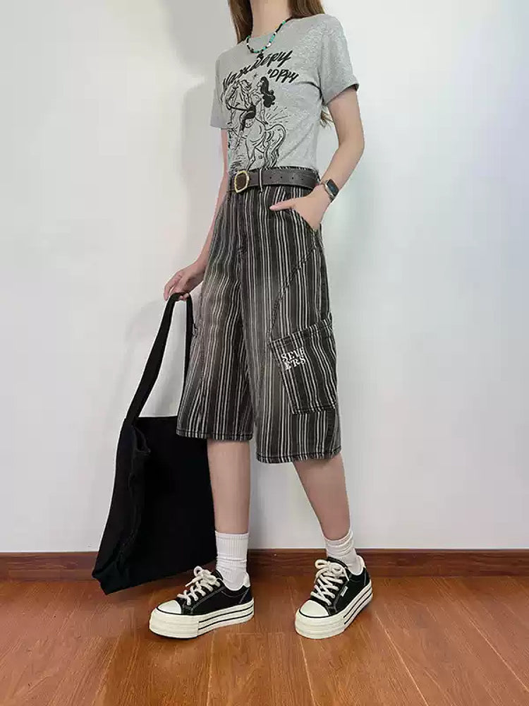 Dusty Ink Stripe Denim Shorts-Bottoms-ntbhshop