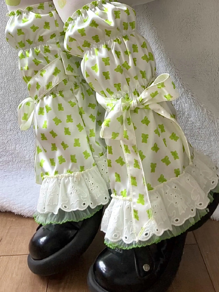 Bear Glimmer Silky Bow Lace Leg Sleeves-ntbhshop