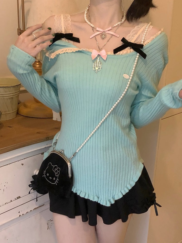 Swan Poise Lace Knit Tops-ntbhshop