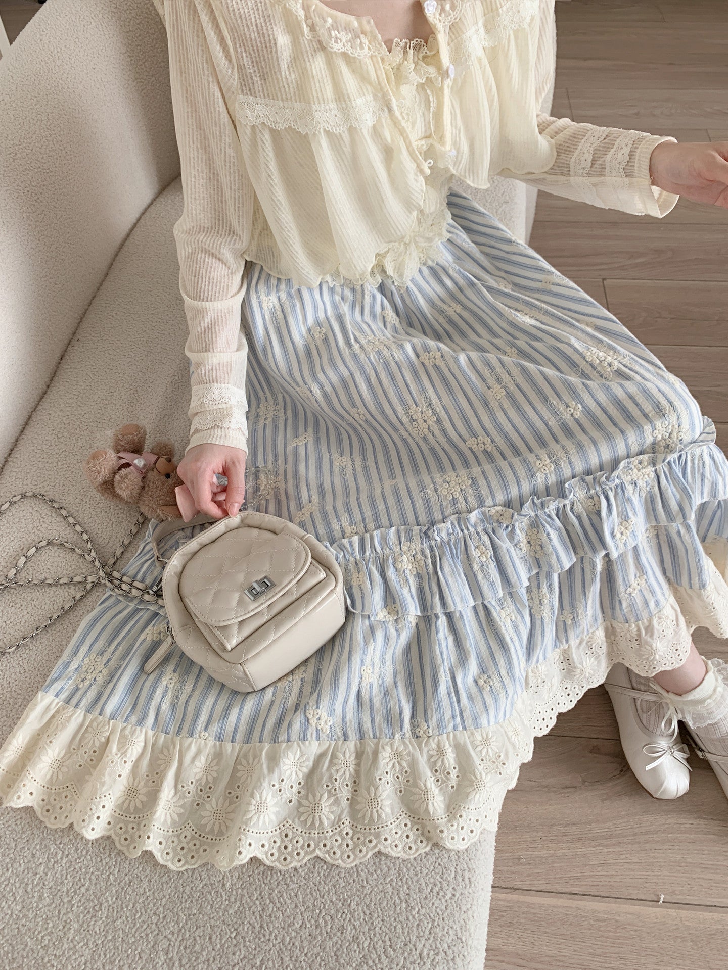 Blue Postcard Midi Skirt-Bottoms-ntbhshop