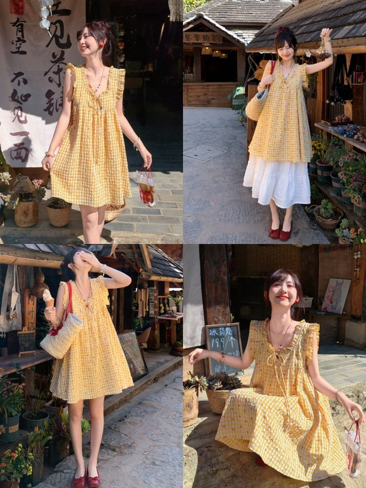 Sunny Gingham Babydoll Dress-Dresses-ntbhshop
