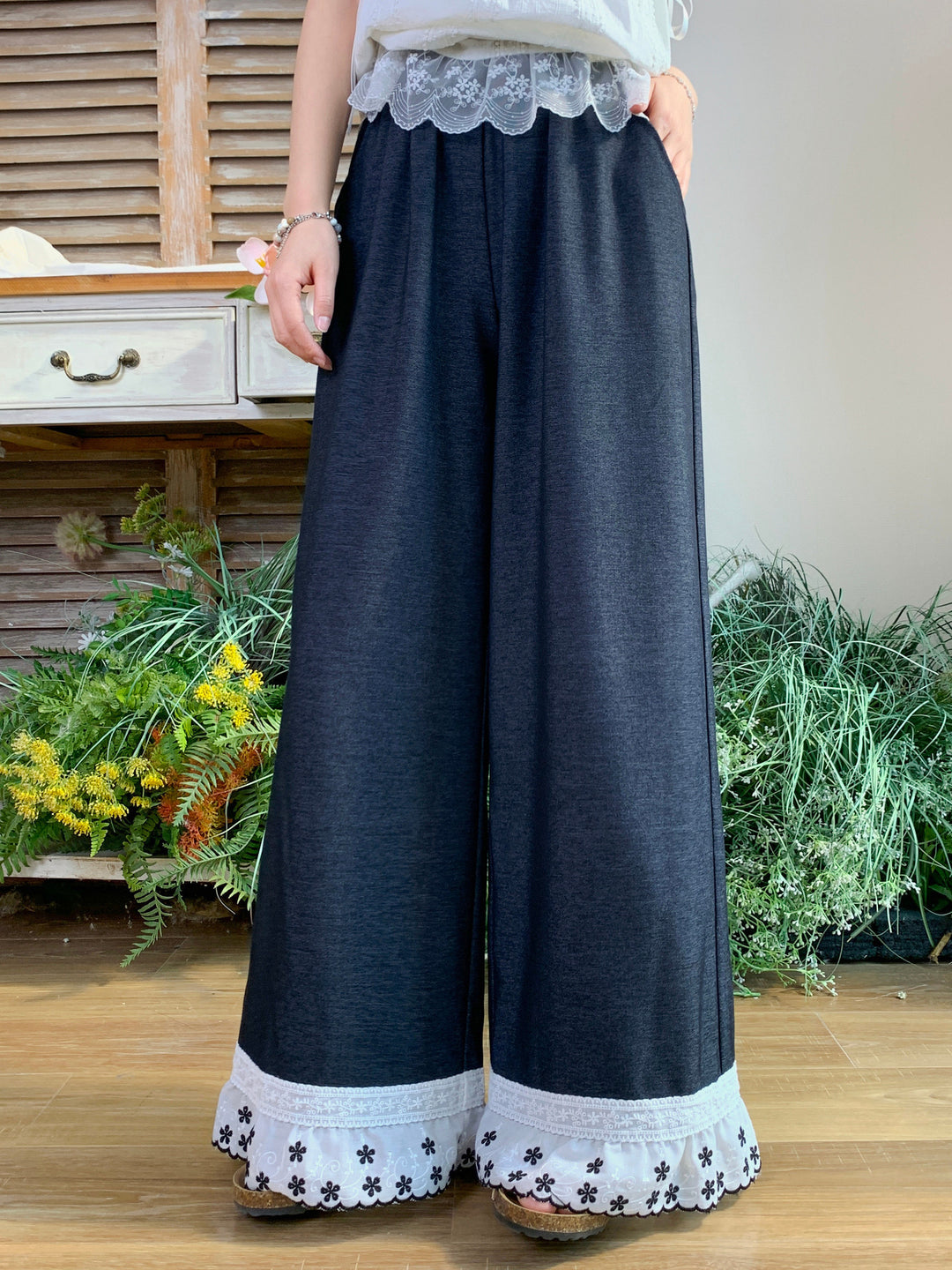 Midnight Petal Hem Pants-Bottoms-ntbhshop