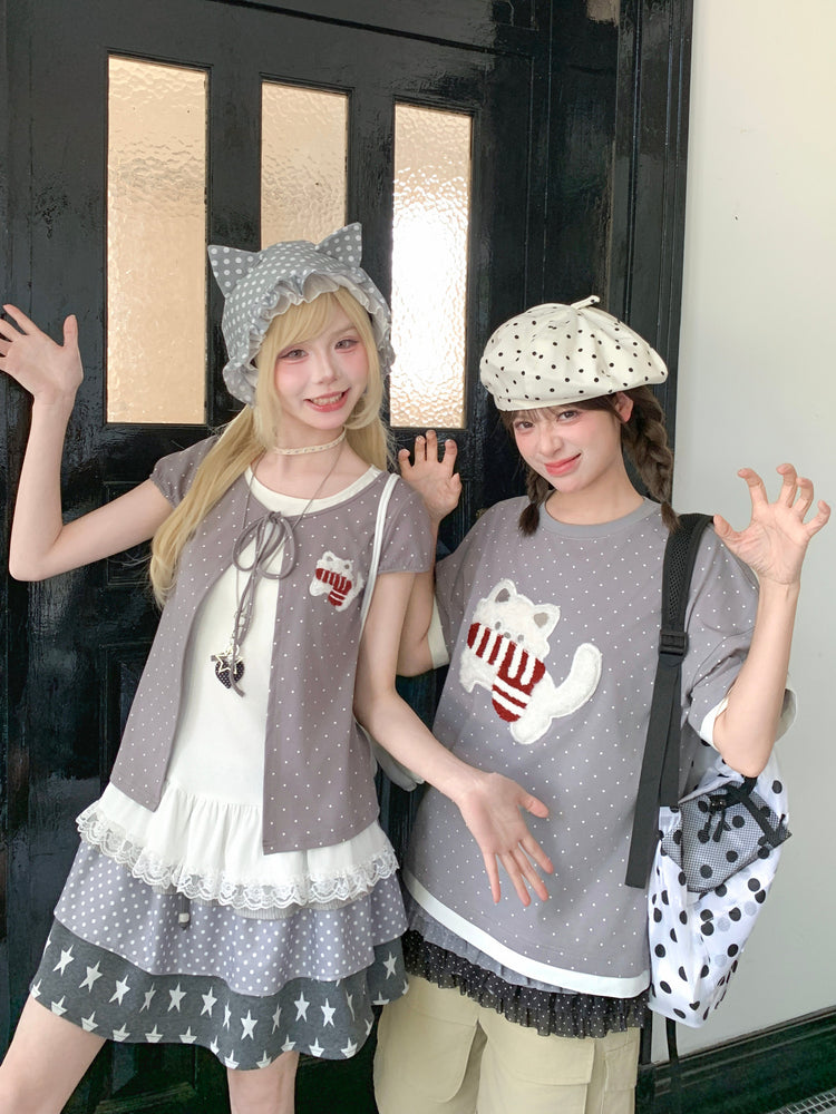 Polka Dot Kitten Layer Tee-Tops-ntbhshop