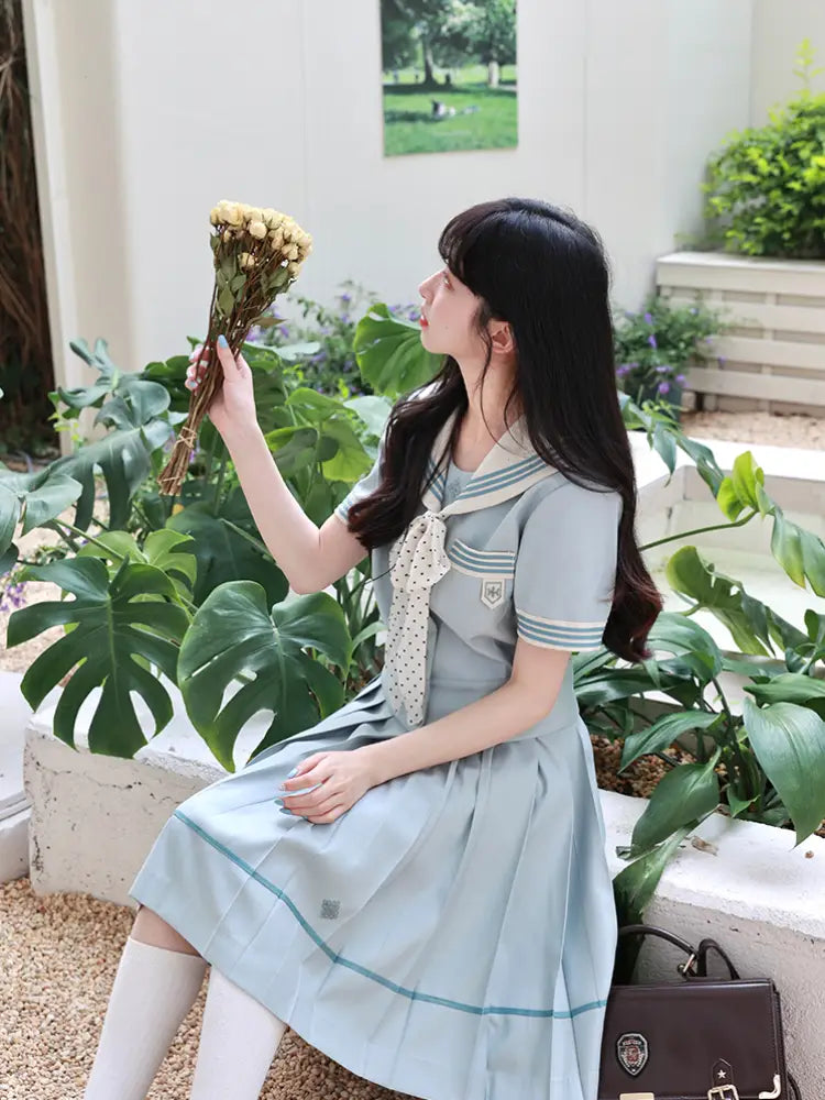 Azure Dream Pleated JK Uniform Midi Skirts-ntbhshop