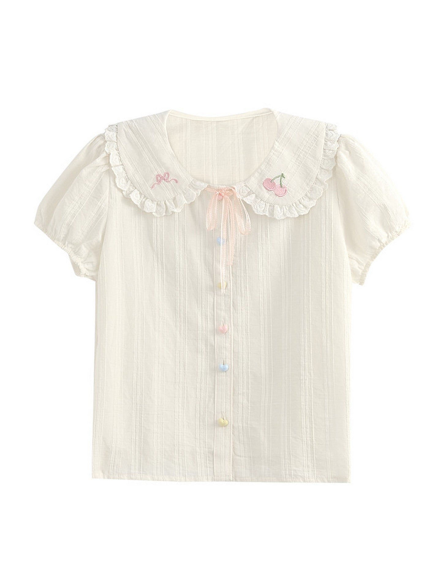 Cherry Heart Doll Collar Blouse-Tops-ntbhshop