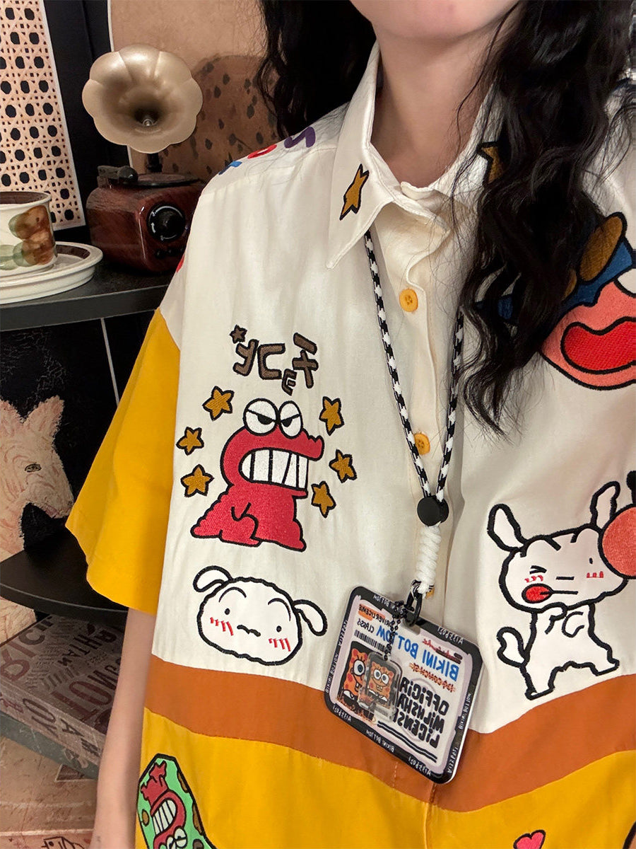 Lucky Star Cartoon Patch Shirts-Tops-ntbhshop
