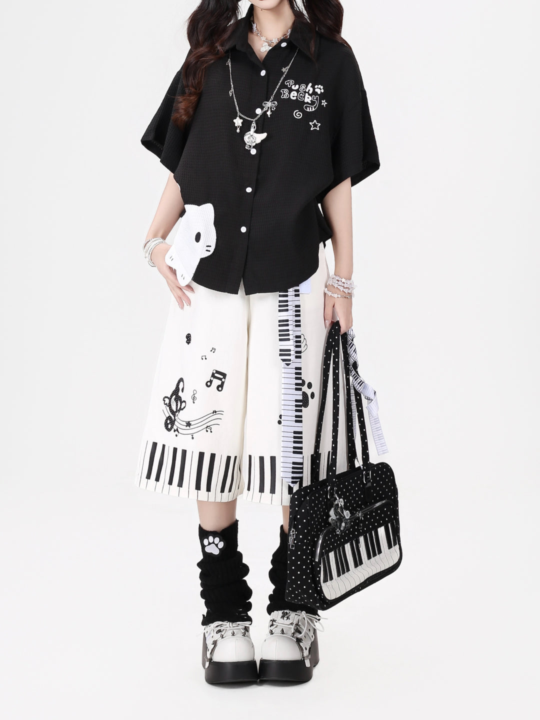 Kitty Melody Lapel Shirts-Tops-ntbhshop