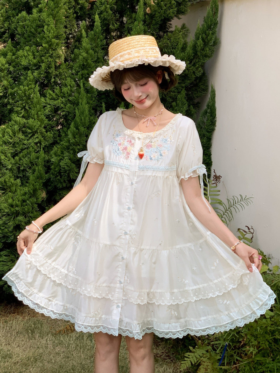 Petal Bloom Embroidered Lyocell Dress-Dresses-ntbhshop