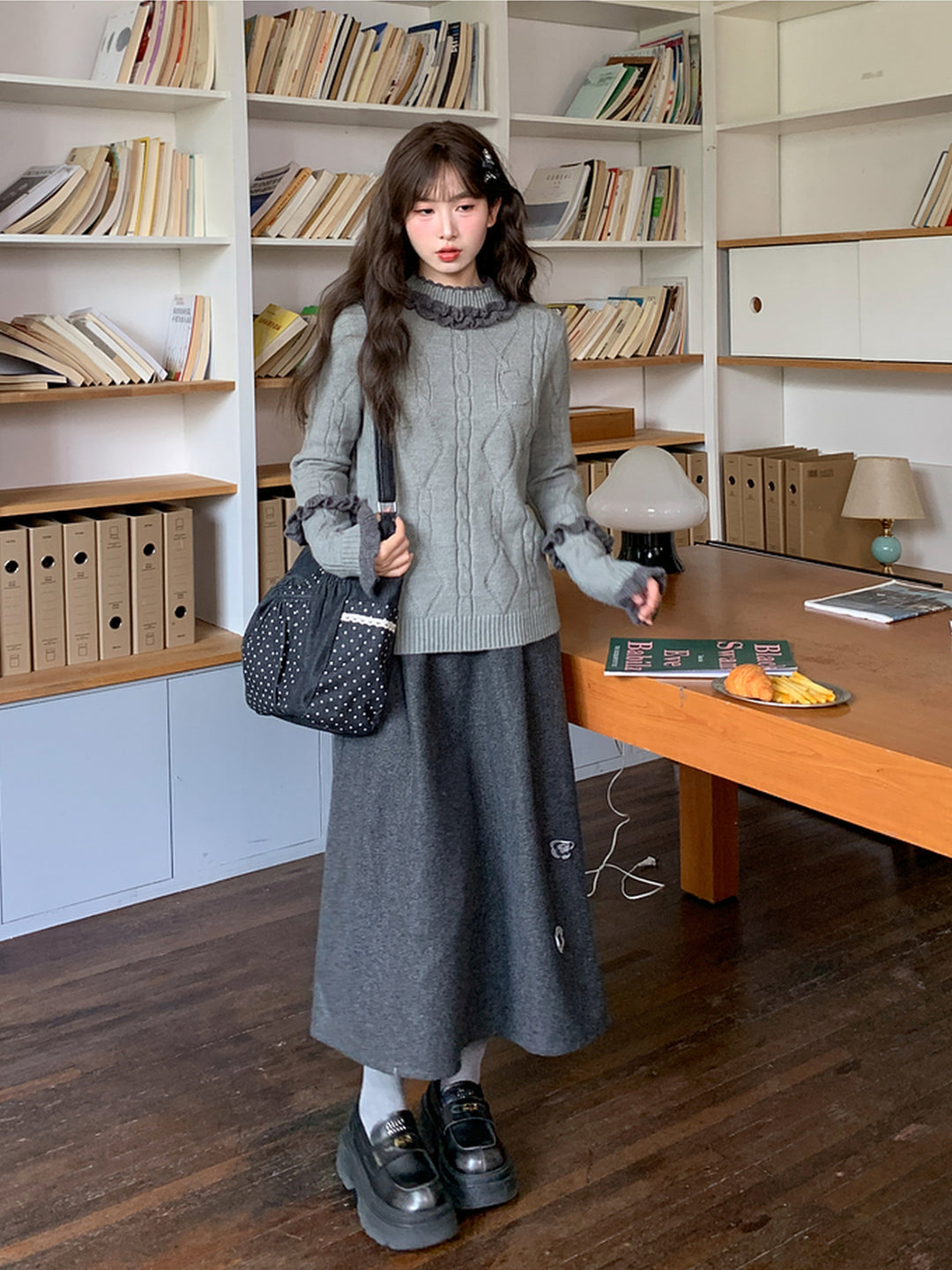 Ink Ruffle Cable Knit Sweater-ntbhshop