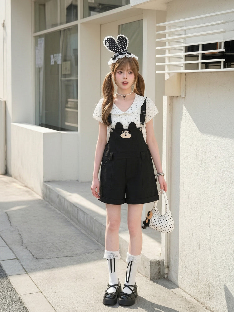 Milk Cat Overall Shorts-Bottoms-ntbhshop