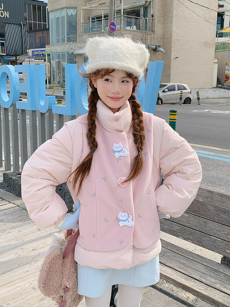 Blossom Bow Meow Puffer Jacket-Outerwear-ntbhshop