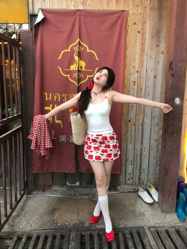 Canvas Bloom Floral Printed Mini Skirts-ntbhshop