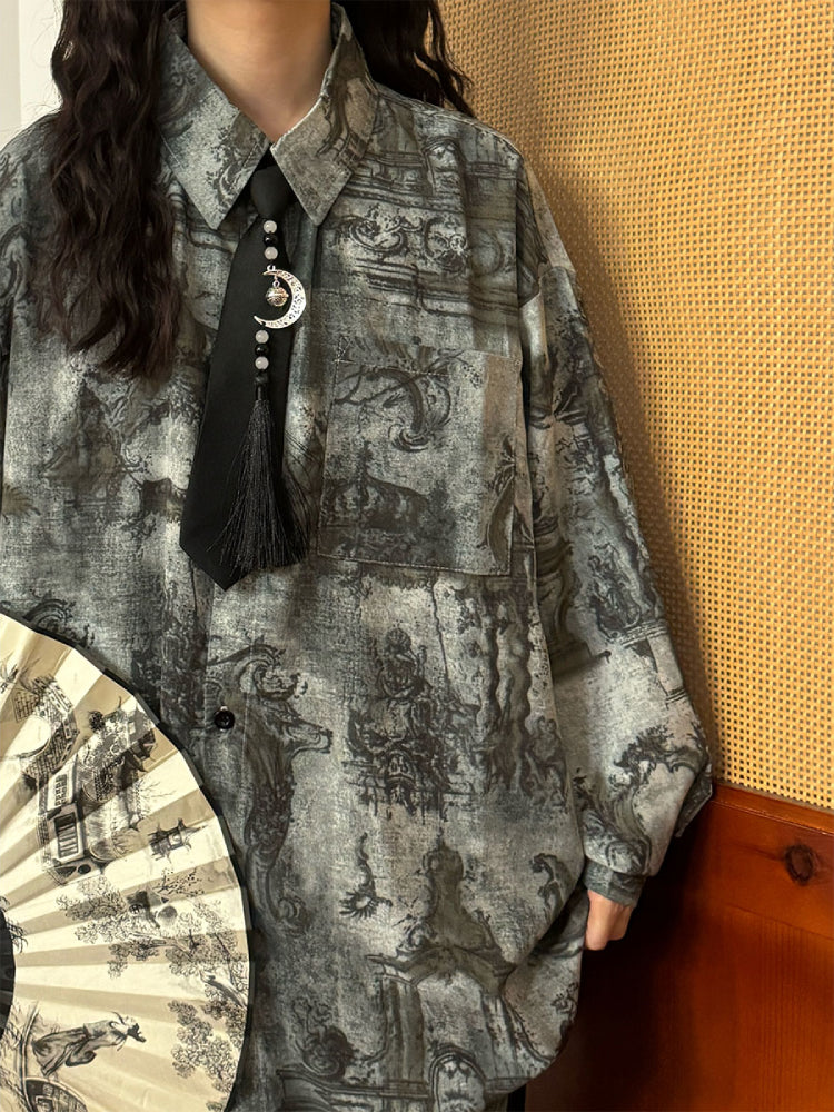 Antique Shadow Unisex Shirt with Tassel Tie-ntbhshop