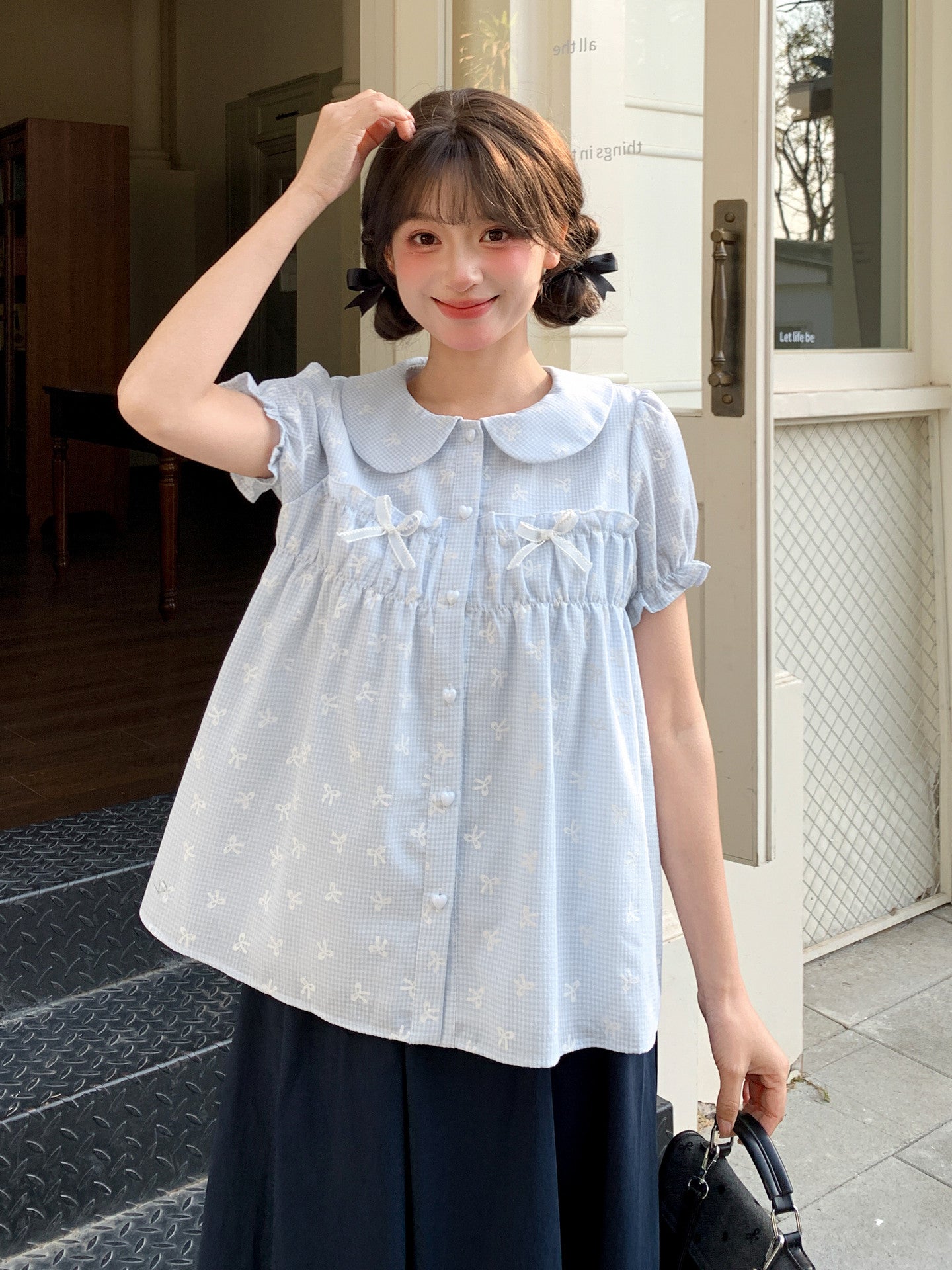 Petite Ribbon Babydoll Blouses-Tops-ntbhshop