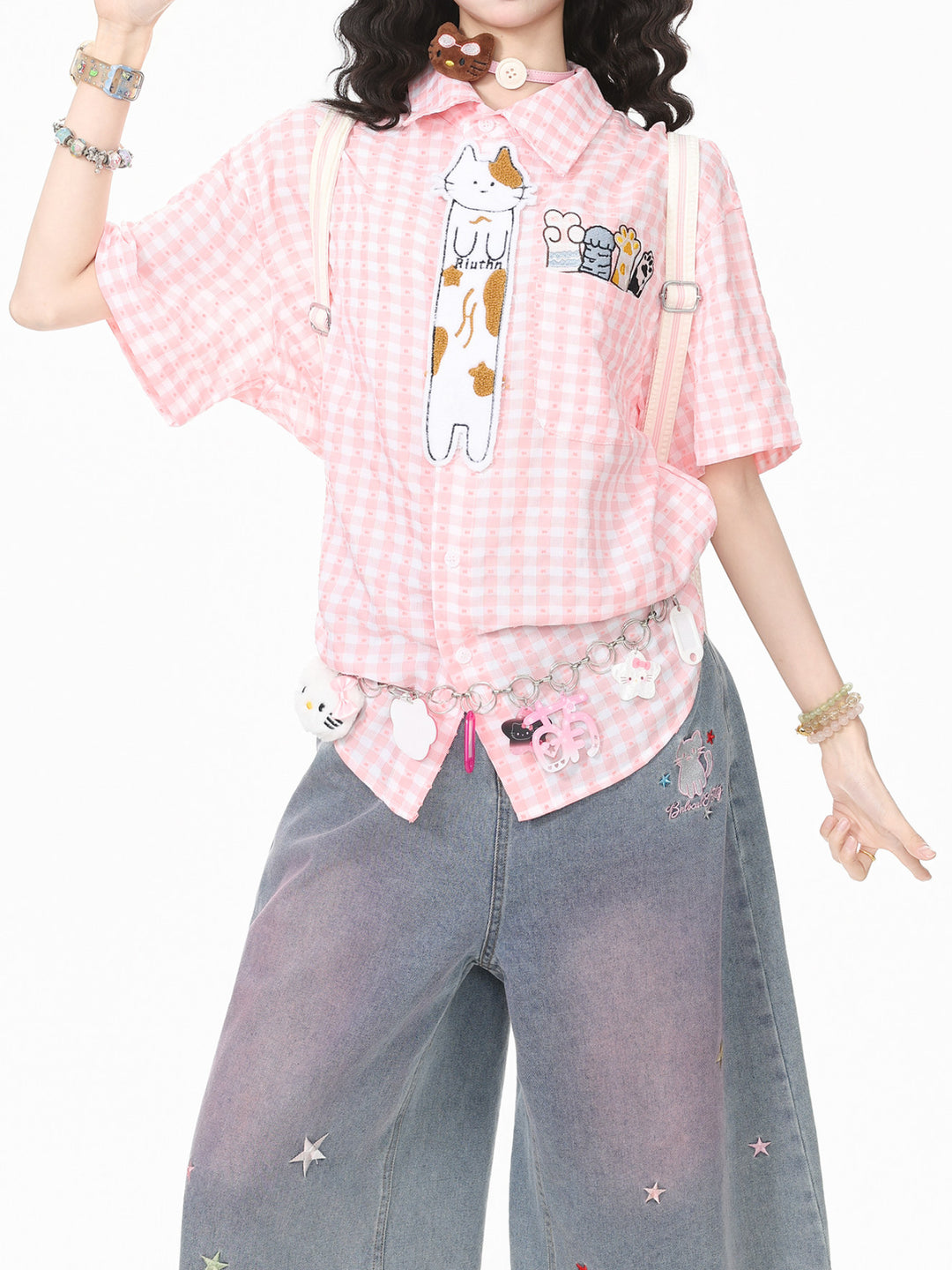 Kitten Picnic Gingham Shirt-Tops-ntbhshop