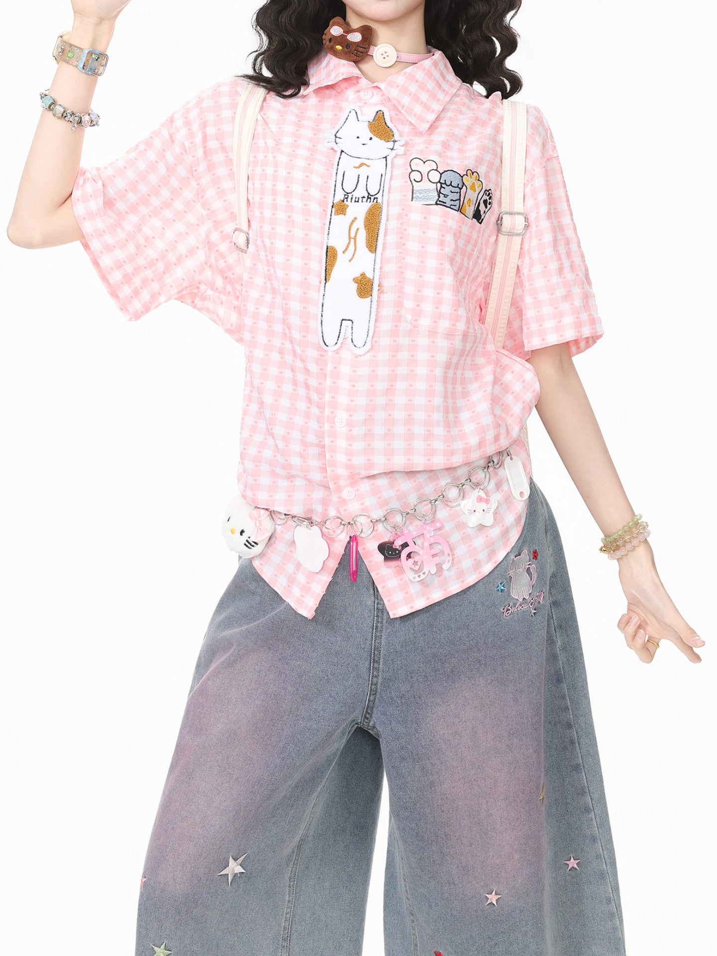 Kitten Picnic Gingham Shirt-Tops-ntbhshop