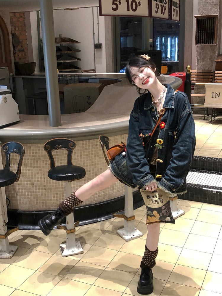 Crochet Bloom Button Denim Jackets-ntbhshop