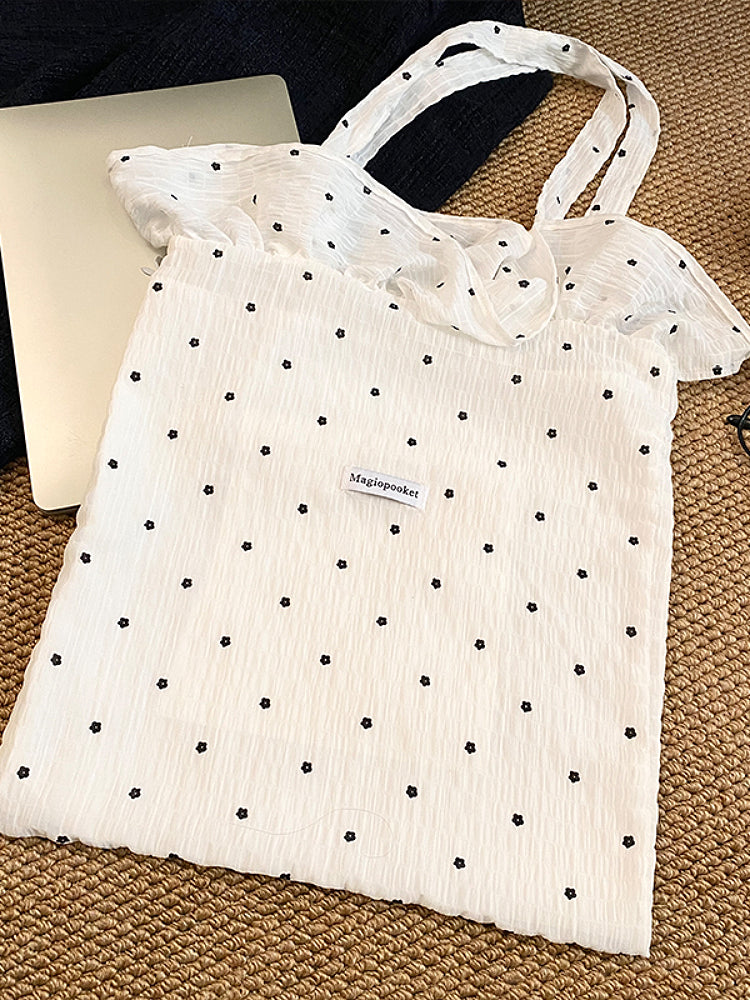 Flower Dot Ruffle Tote Bags-ntbhshop