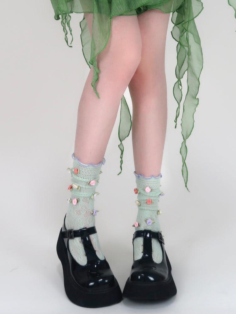 Rosette Whip Macaron Lace Bloom Socks-ntbhshop