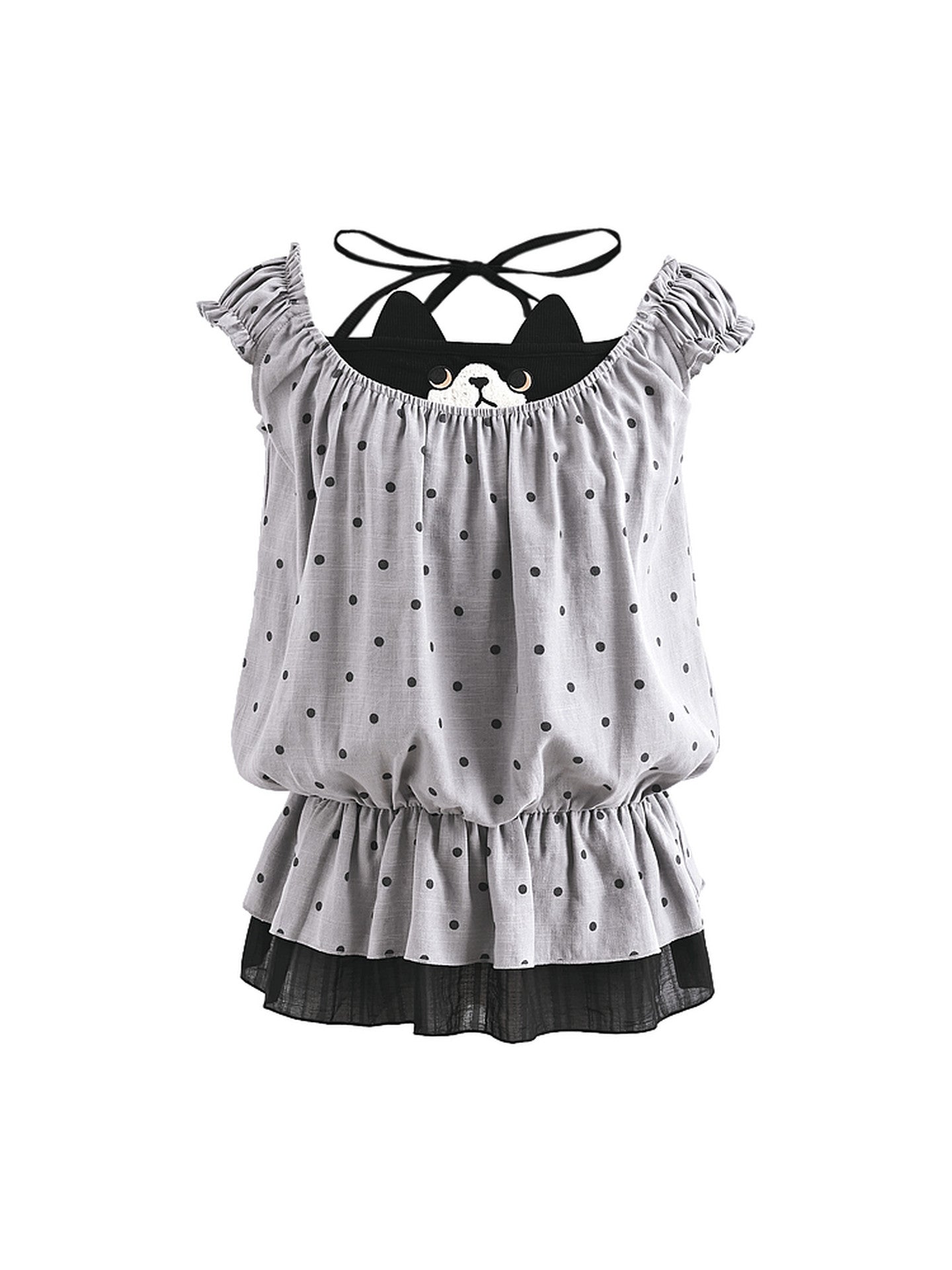 Milk Cat Halter Layered Dress-Tops-ntbhshop
