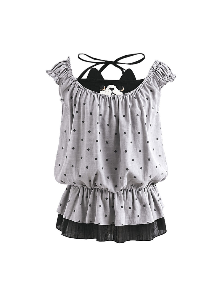 Milk Cat Halter Dress-Tops-ntbhshop