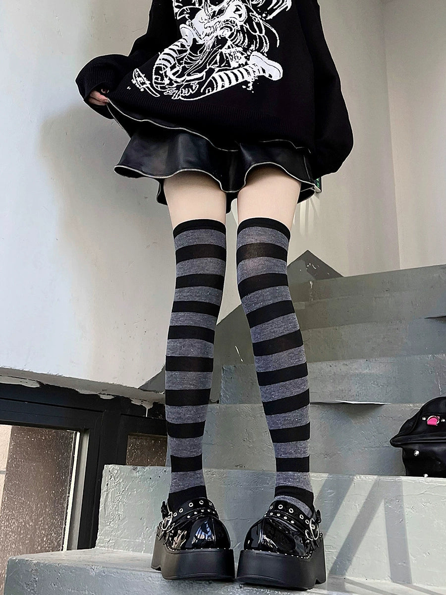 Yabi Punk Stripes Knee Socks-ntbhshop