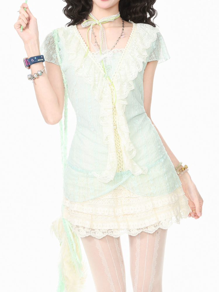 Vanilla Mint Blouse & Skirt-Sets-ntbhshop