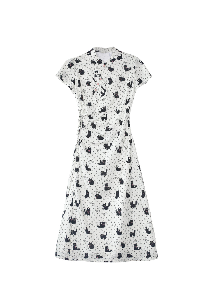 Black Cat Bow Cheongsam Dress-ntbhshop