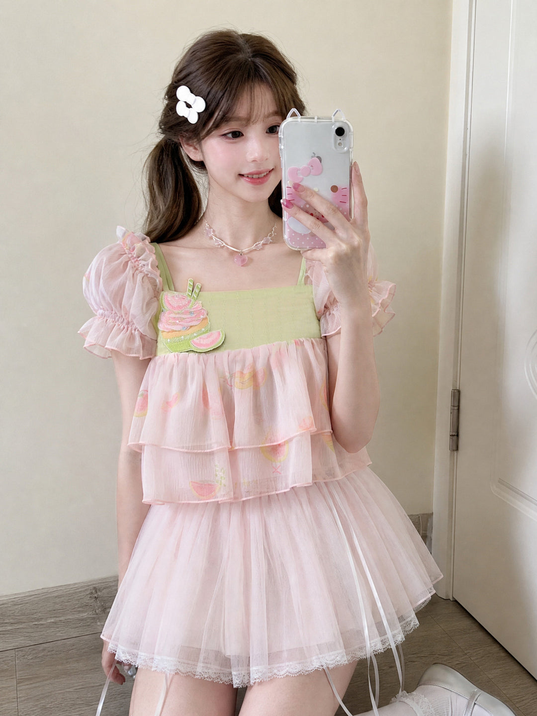 Guava Cupcake Chiffon Top-Tops-ntbhshop