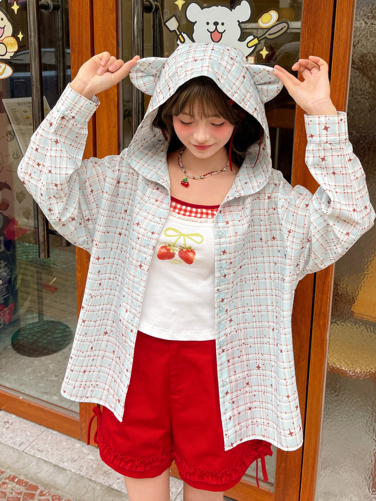 Starlight Meadow Hooded Plaid Shirt-Outerwear-ntbhshop