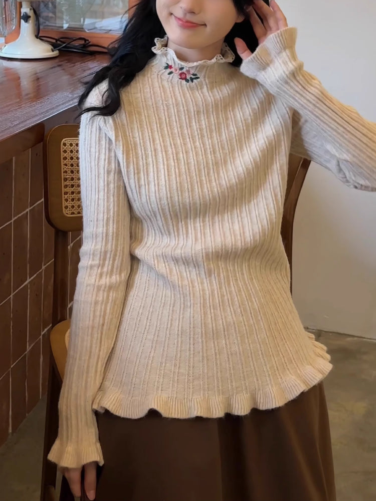 Wildflower Embroidery Knit Turtlenecks-ntbhshop