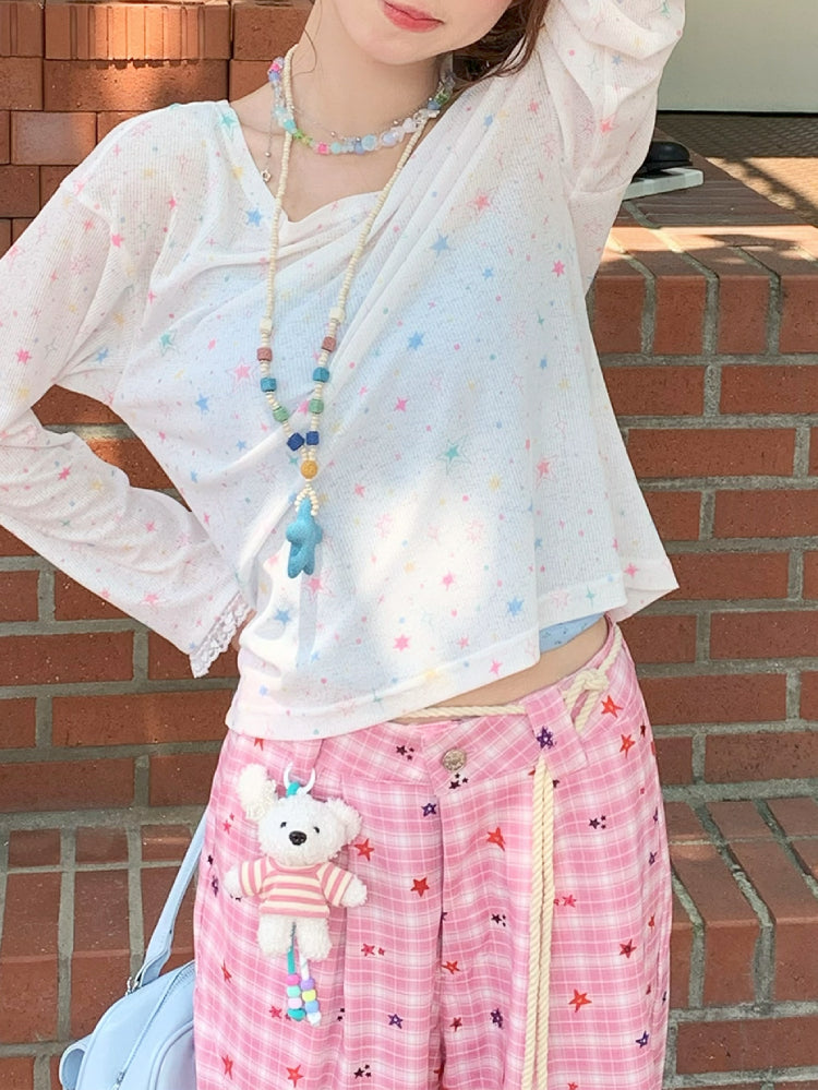 Cosmic Pink Camisole, Cover-Up & Plaid Pants-ntbhshop