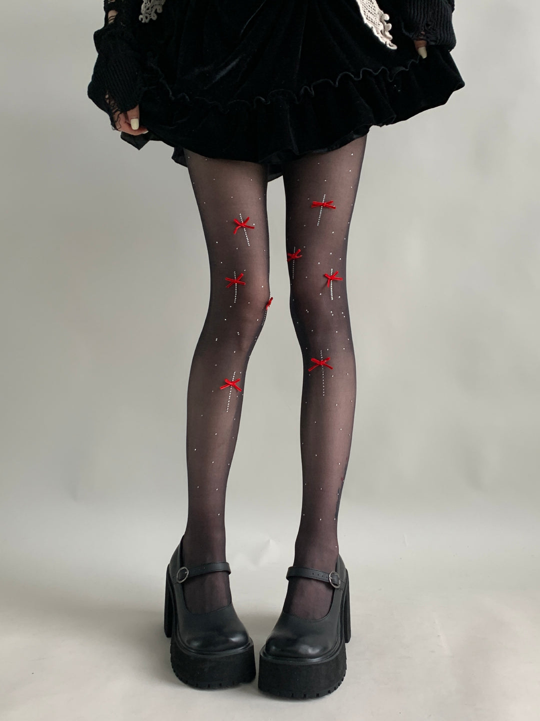 Ballet Bow Crystal Sheer Tights-ntbhshop