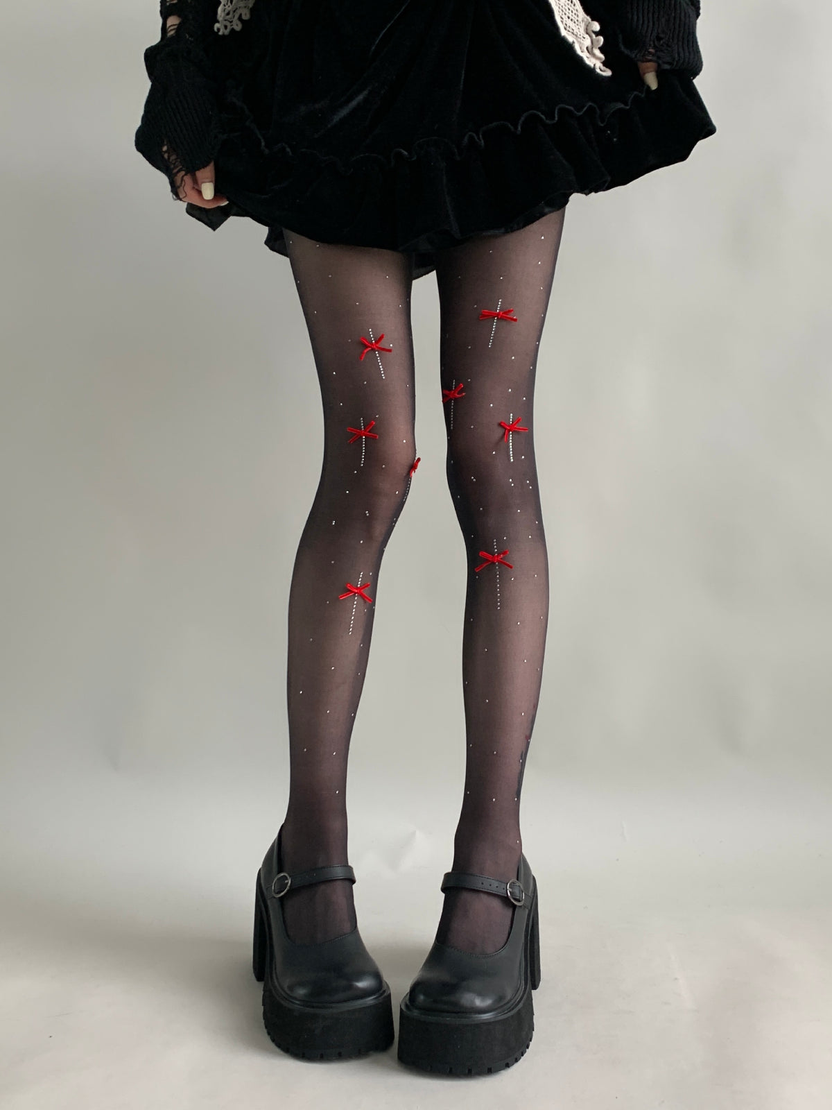 Ballet Bow Crystal Sheer Tights-ntbhshop