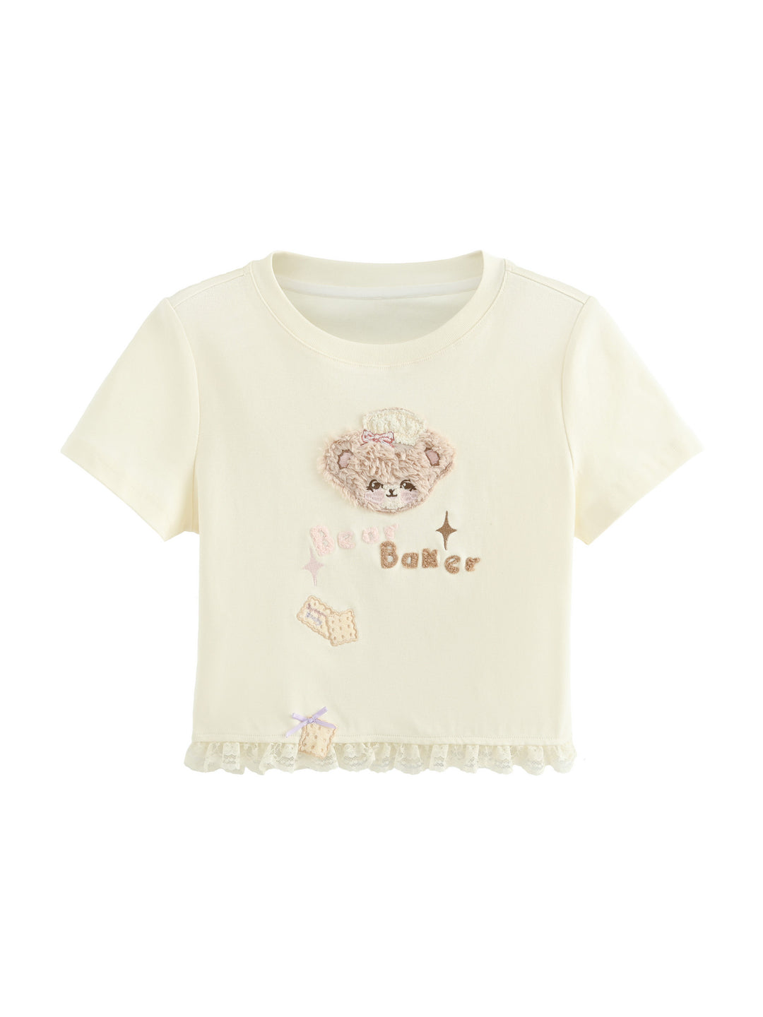 Bakery Bear Lace Crop Tee-Tops-ntbhshop